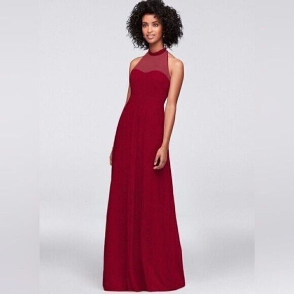 Allover Lace A-Line women long Dress F19635 color apple, red, XS - Picture 1 of 16